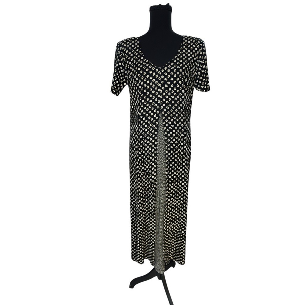 S. Roberts Maxi Dress 9/10 Rayon Black Floral High Slit V-Neck Vintage 90s